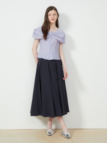 시폰 셔링 레이어 블라우스 