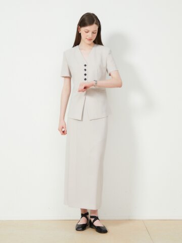 버튼 장식 랩 H라인 스커트 