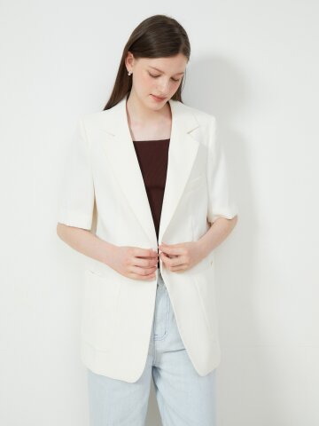 백 테이프 하프 슬리브 오픈 재킷 