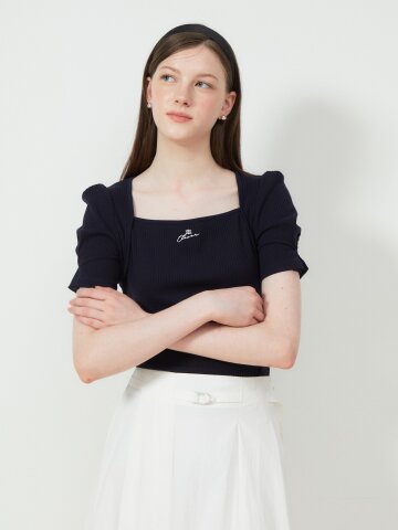 자수 스퀘어넥 볼레로 티셔츠 