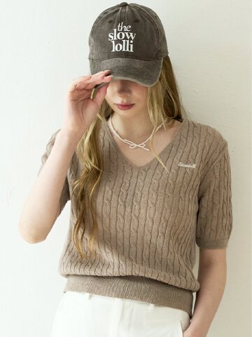 Lettering print ball cap - Brown