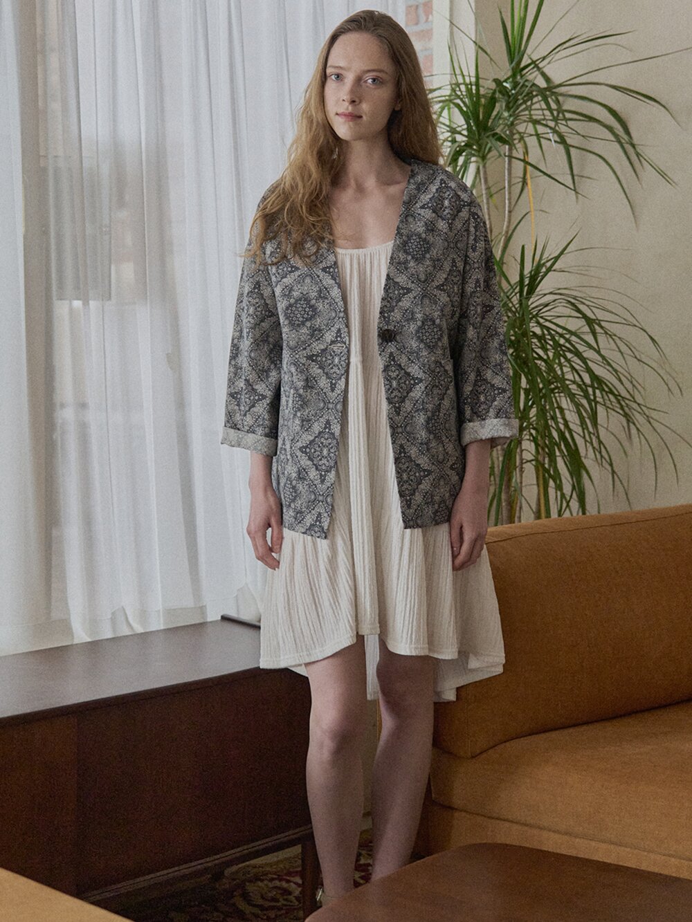 Paisley Cotton Robe Jacket - NAVY