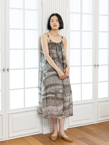 LS_Retro pattern sling dress_BROWN