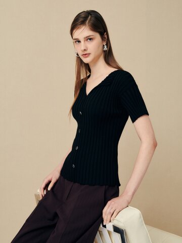 버튼 디테일 립조직 니트탑 