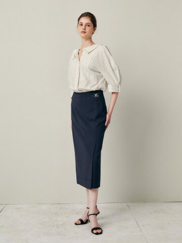 심플 사이드 랩 H라인 스커트 