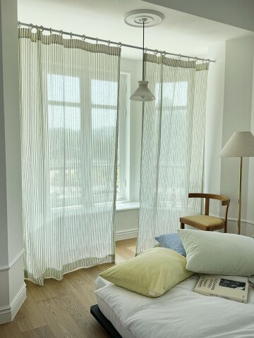 초록 나무 쉬폰 스트라이프커튼