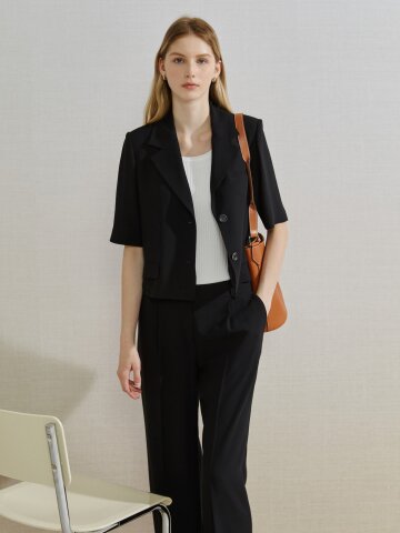 미니멀 백 밴딩 크롭 재킷 