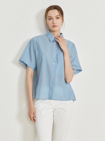 오간자 백 플리츠 블라우스 