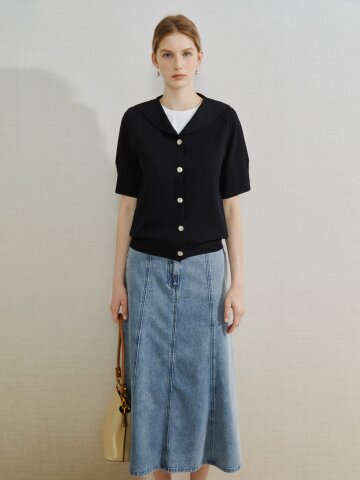 하프 슬리브 세일러 칼라 가디건 