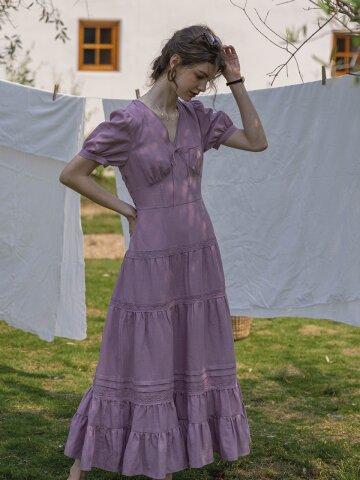 DA_Stitching lace split dress_2color