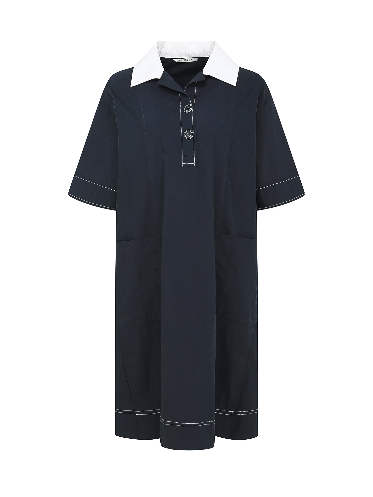 아웃 포켓 오픈 칼라 원피스 (NAVY)