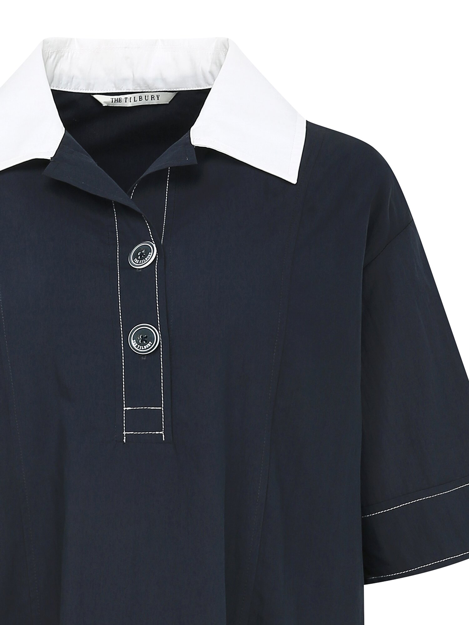 아웃 포켓 오픈 칼라 원피스 (NAVY)