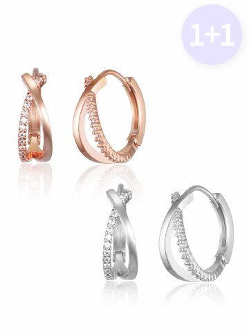 [1+1] 14K Goldplated 크로스 큐빅 링 귀걸이 EL2SET238