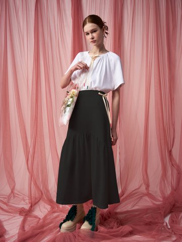 [페리 메라] 시어서커 플레어 롱 스커트 (블랙)