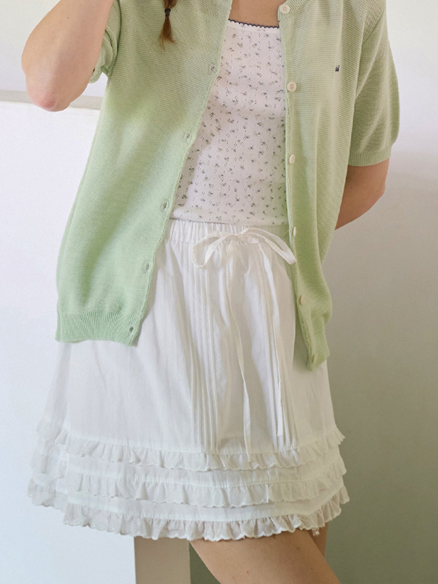 Tiered frill pintuck mini skirt - Ivory