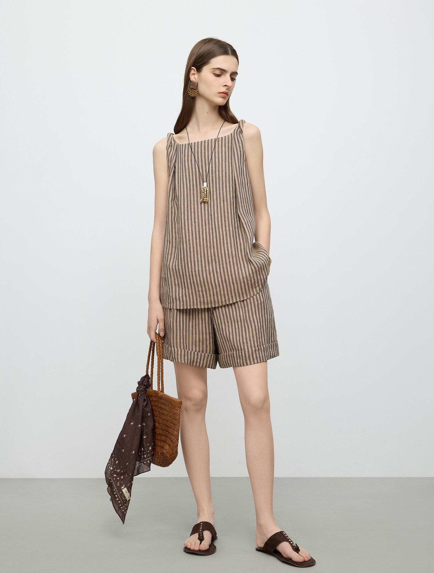 BA_Striped linen short pants_BROWN