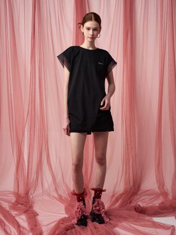 [페리 메라] 오간자 꼬임 롱 티셔츠 (블랙)