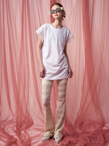 [페리 메라] 오간자 꼬임 롱 티셔츠 (화이트)