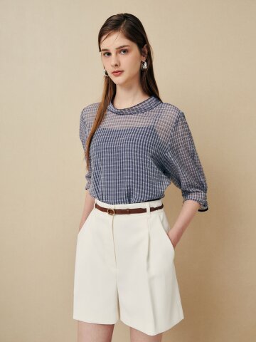 내추럴 텍스처 체크 블라우스 