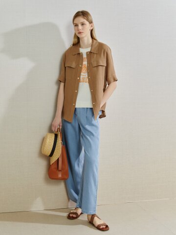 원턱 백 밴딩 와이드 데님 팬츠 