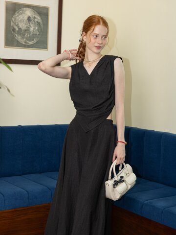 DD_Black waist top and skirt set_BLACK