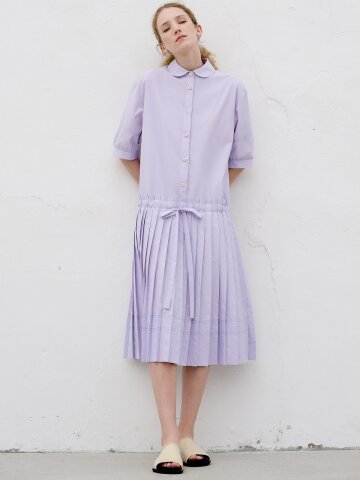 STITCH LINE PLEATS DRESS_LAVENDER