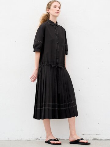 STITCH LINE PLEATS DRESS_BLACK