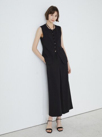 인버티드 플리츠 백 밴딩 팬츠 