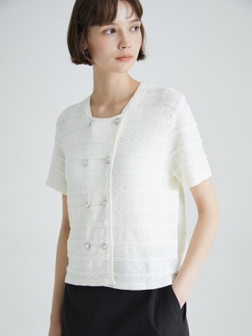 케이블 더블 버튼 라운드넥 가디건 