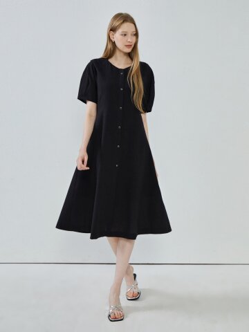 볼륨 슬리브 플레어 원피스 