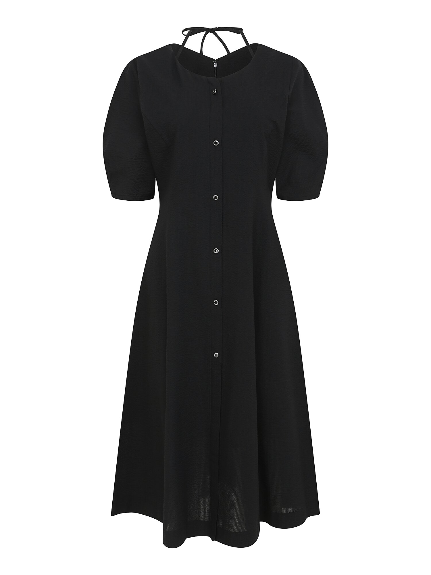 볼륨 슬리브 플레어 원피스 (BLACK)