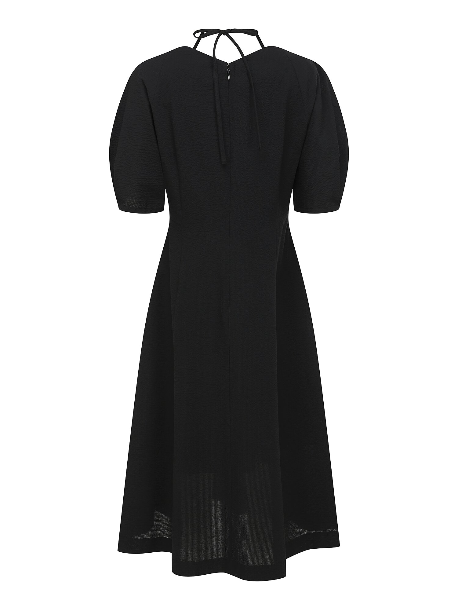 볼륨 슬리브 플레어 원피스 (BLACK)