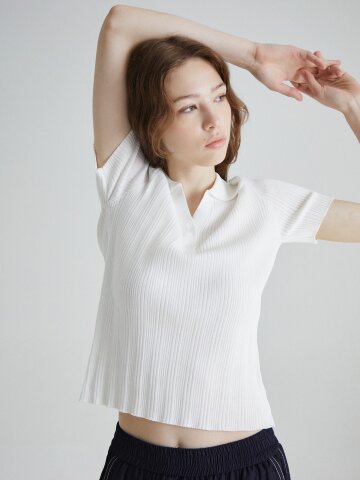 골지 버튼 칼라 풀오버 니트 