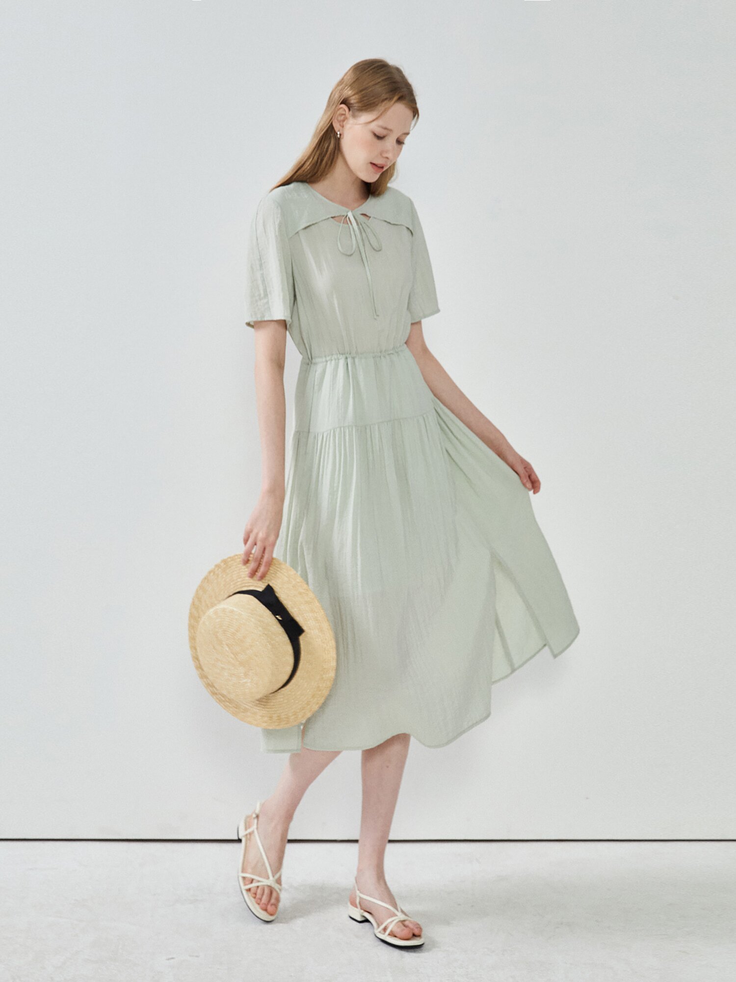 리본 레이어 티어드 원피스 (MINT)