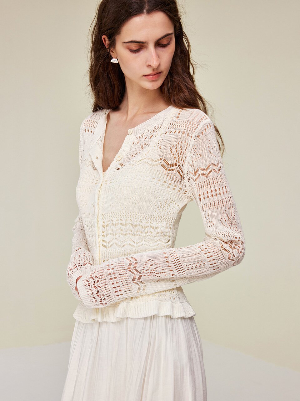YY_Hollow crochet knitted cardigan
