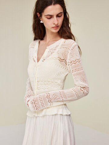 YY_Hollow crochet knitted cardigan