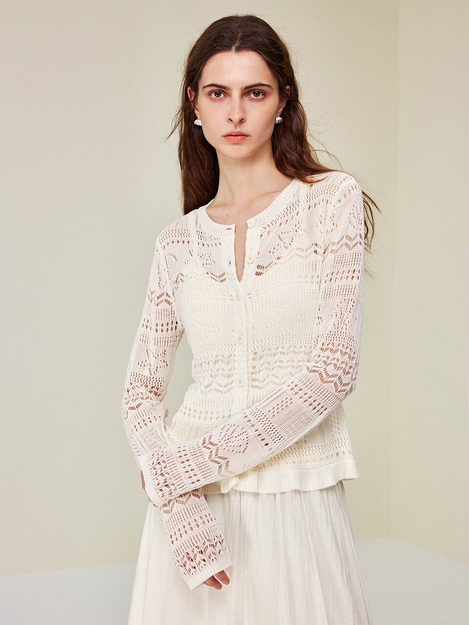 YY_Hollow crochet knitted cardigan