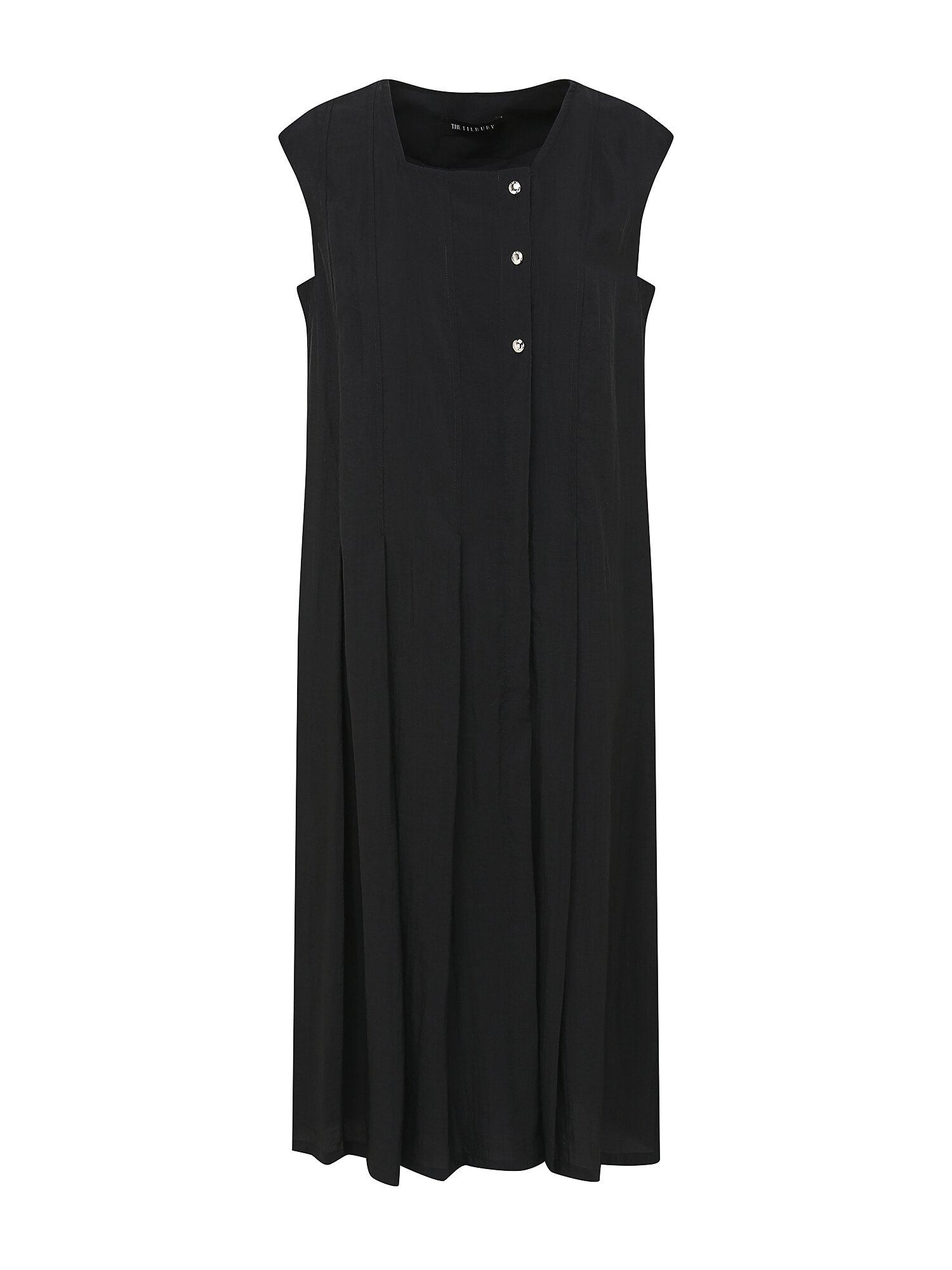 핀턱 슬리브리스 스퀘어넥 원피스 (BLACK)