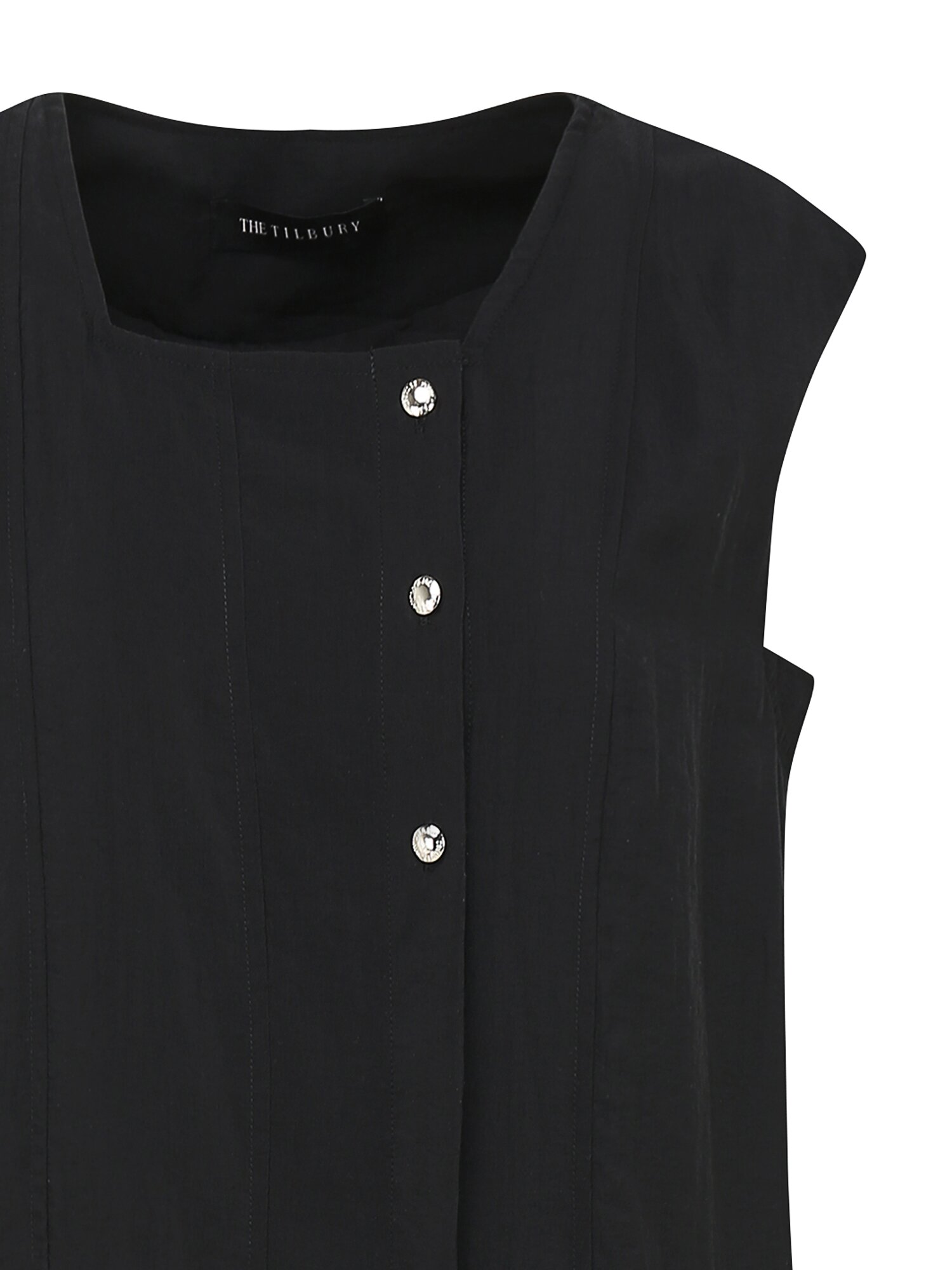 핀턱 슬리브리스 스퀘어넥 원피스 (BLACK)