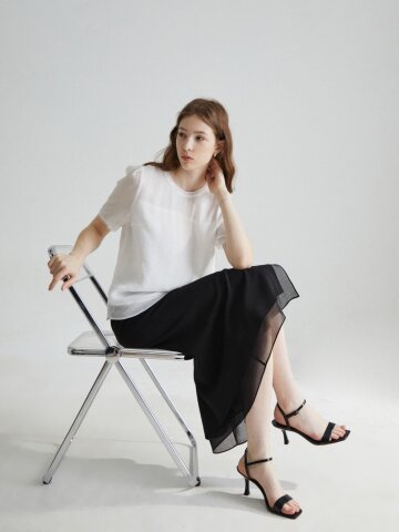 시스루 헴 A라인 랩 스커트 