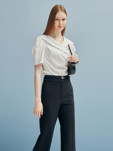 코튼 랩 숄 칼라 블라우스 