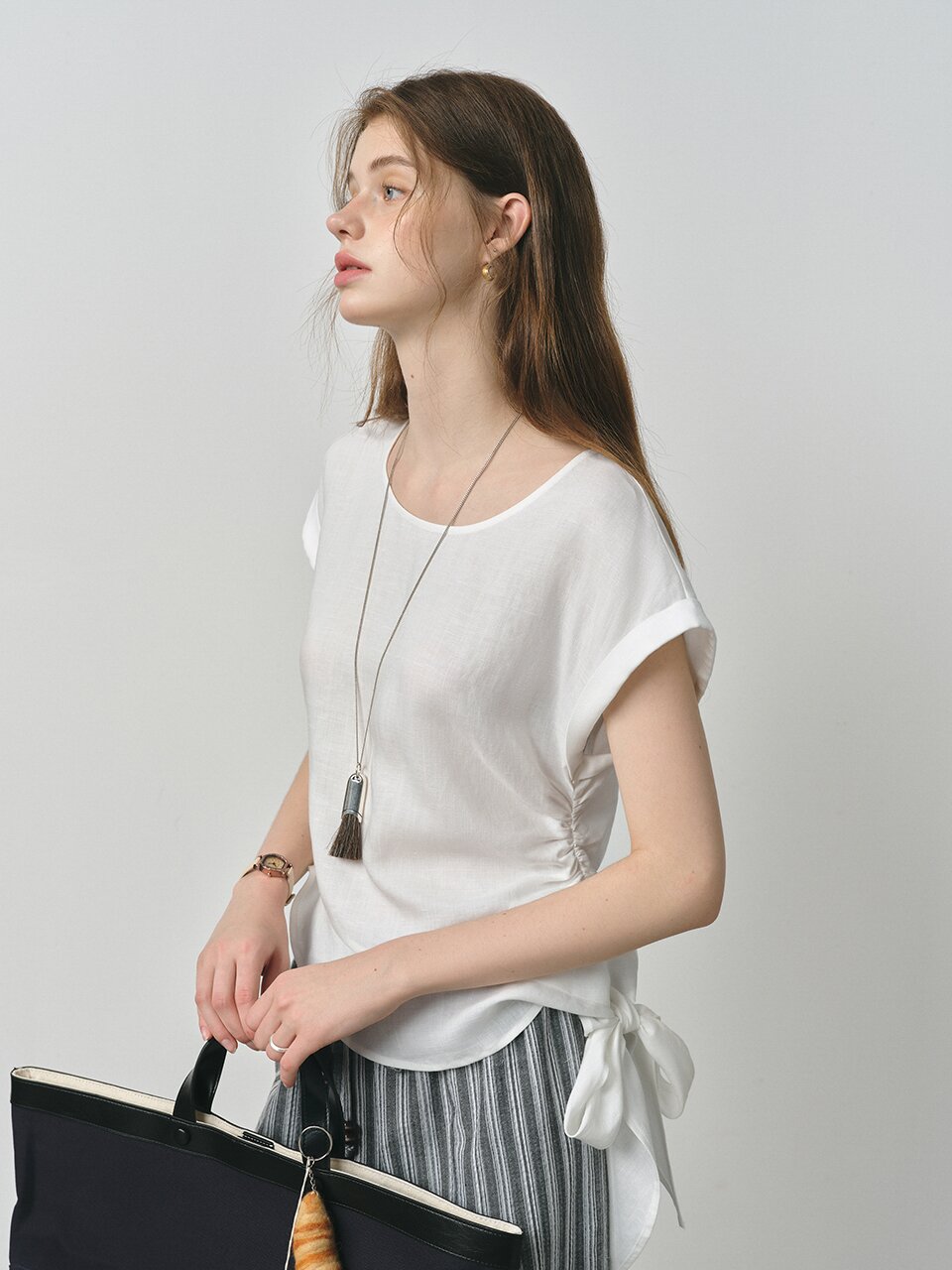WD_Side shirring ribbon short sleeve top
