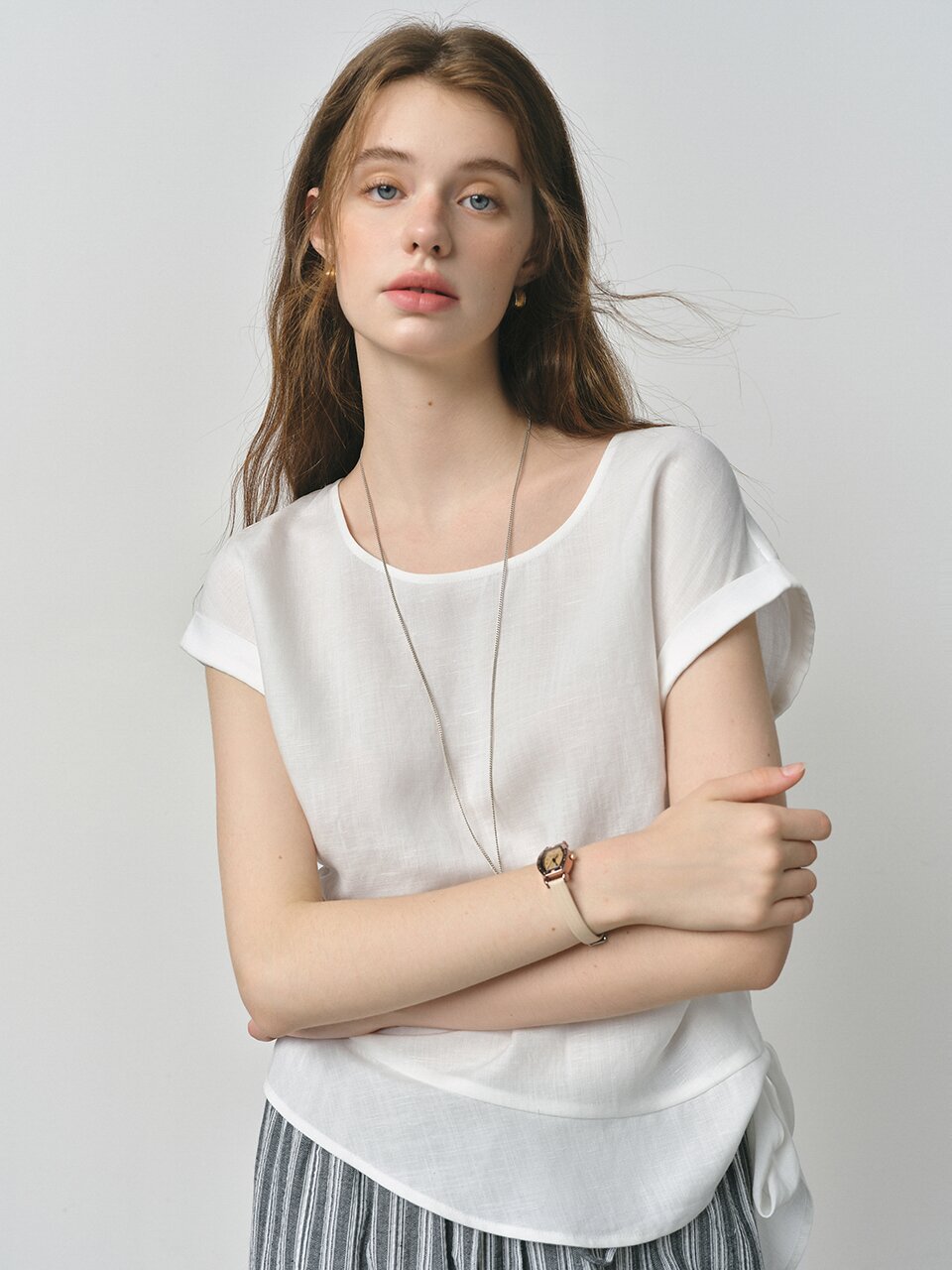 WD_Side shirring ribbon short sleeve top