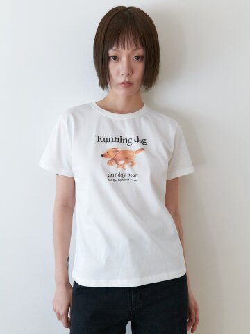 Running dog print T-shirts_WHITE
