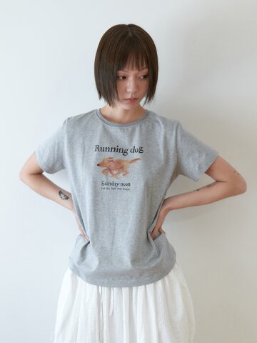 Running dog print T-shirts_GREY