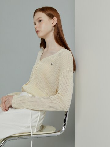 골지 메탈 장식 브이넥 가디건 