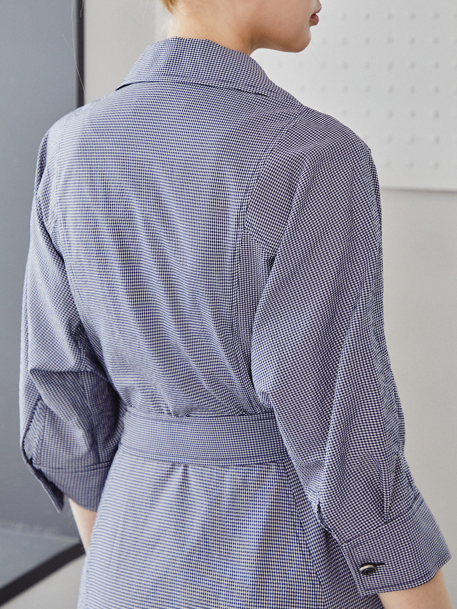 집업 플레어 셔츠 원피스 (CHECK NAVY)