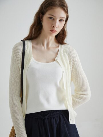 시스루 골지 라운드넥 가디건 