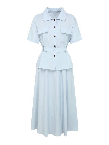 벨티드 블라우스 +스커트 세트 