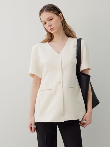 Line Tweed Jacket_Cream